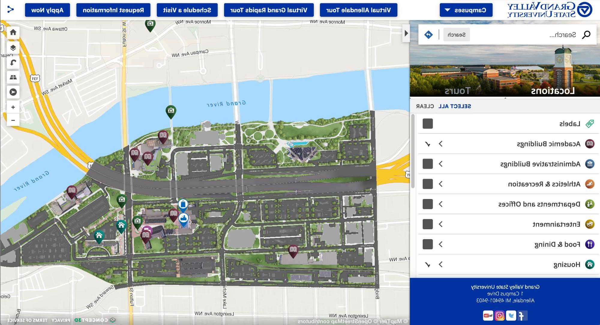 An overhead map of the Robert C. Pew campus in Grand Rapids.